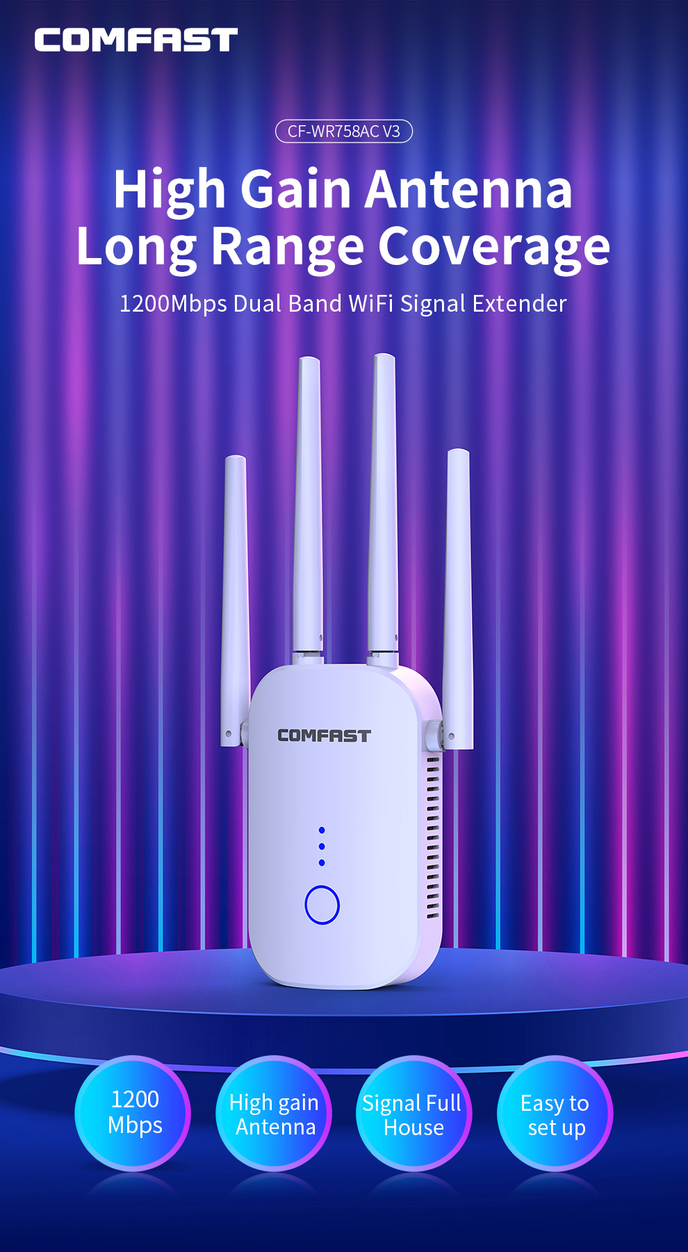 Home Improvement Network - COMFAST AC1200 Двухдиапазонный WiFi-ретранслятор/усилитель сигнала 2.4G/5G